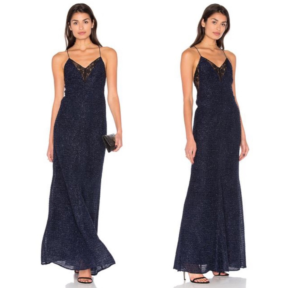 NBD Navy Sparkle Lace-Trim Slip Gown